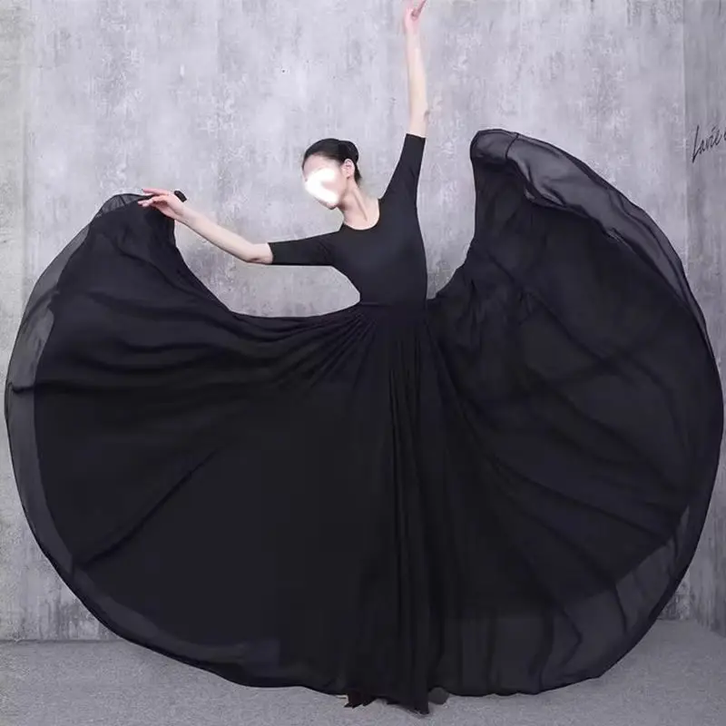 Modern Dance Performance Skirt 720 Degree Large Skirt Classical Dance Long Skirt Double Layer Chiffon Square Dance Women's Skirt