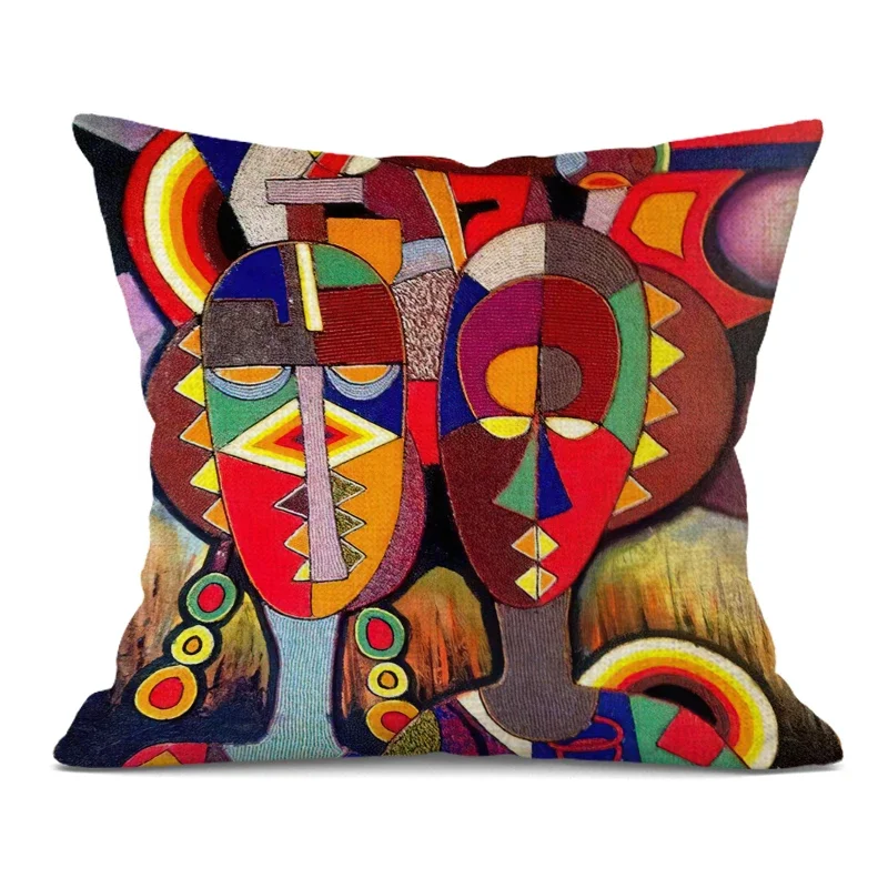 African Art Decorative Cushion Cover African Abstract Painting Pillowcase 45x45cm Pillow Cover for Home Sofa Decor