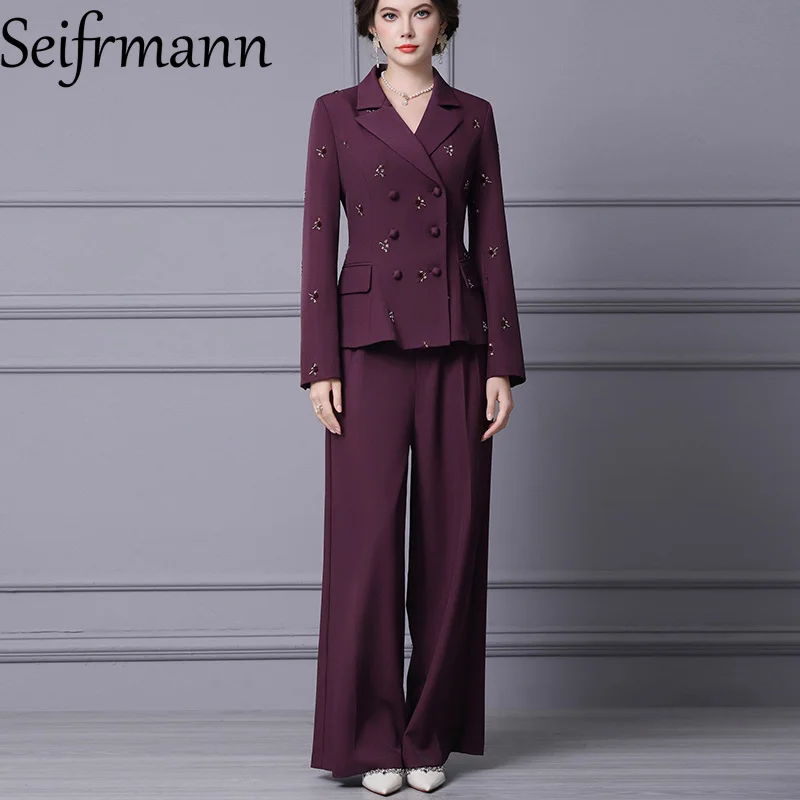 

Seifrmann, модный женский комплект, новинка 2025, осенне-зимний костюм, широкие брюки, комплект из двух предметов
