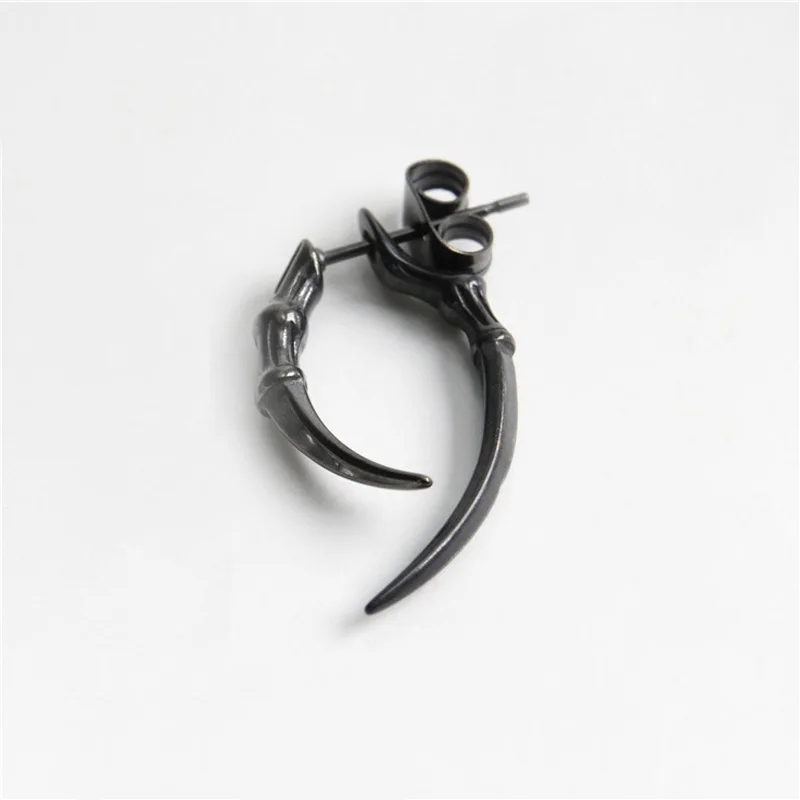 1pc Retro Stud Earrings for Women Men Animal Paw Horn Stainless Steel Ear Piercing Black Silver Color Gothic Punk Cool Jewelry