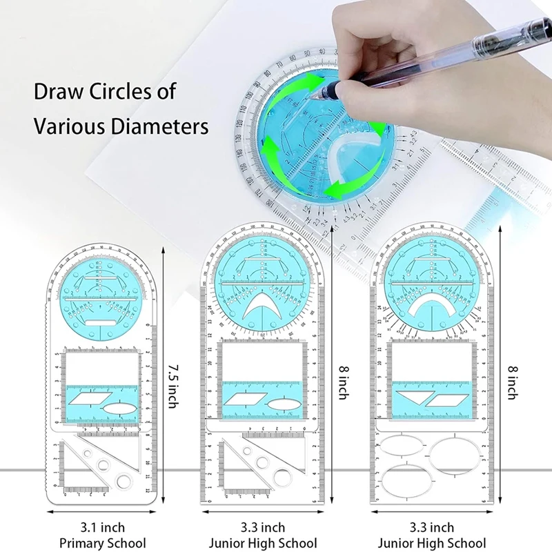 Wielofunkcyjny linijka geometryczna, szablon do rysowania geometryczny, narzędzie pomiarowe Draft linijki do biura szkoły