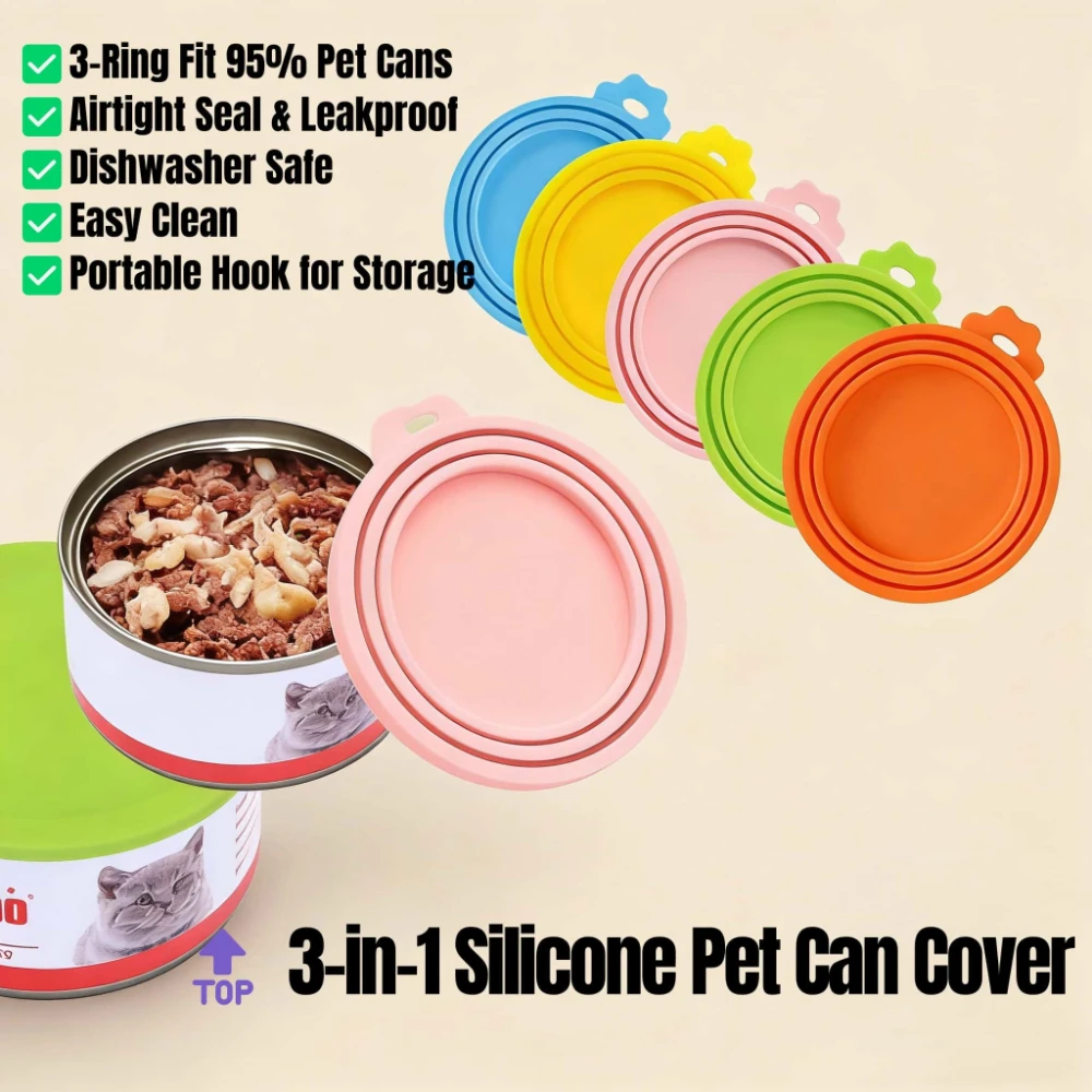 3-in-1 Reusable Silicone Pet Can Cover, BPA Free Food Grade Leakproof Lid for Dog Cat Cans, Fresh & Odor-Proof with Storage Hook