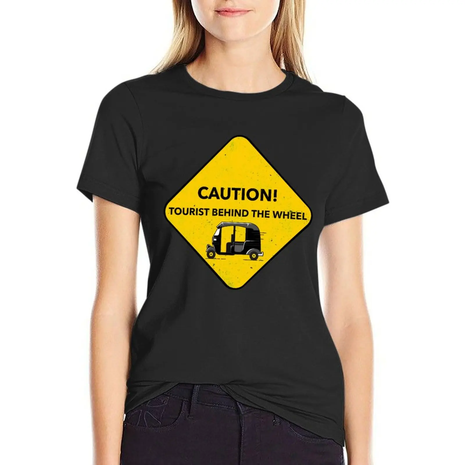 Caution tourist behind the weel. Tuk tuk T-Shirt plus sizes aesthetic clothes clothes for woman