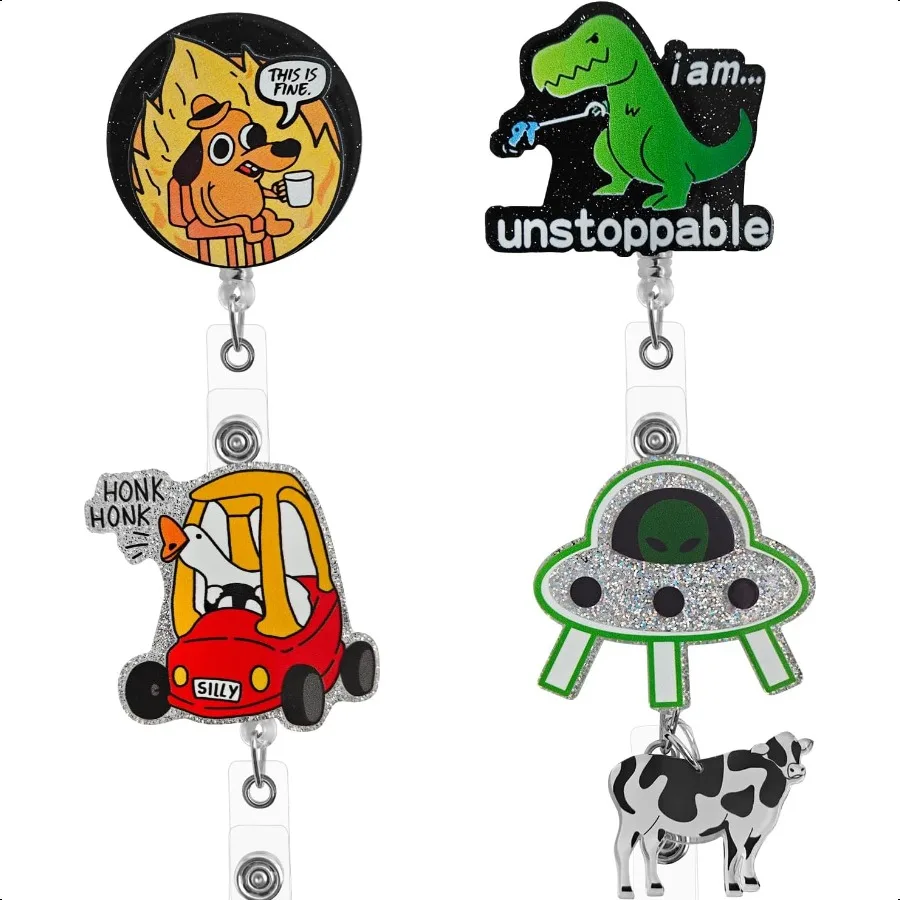 

4 Pcs Funny Silly Goose Badge Reels Cute Badge Holder Retractable Clip Nursing Student ID Badge Clip s Doctors ID Badges Name C