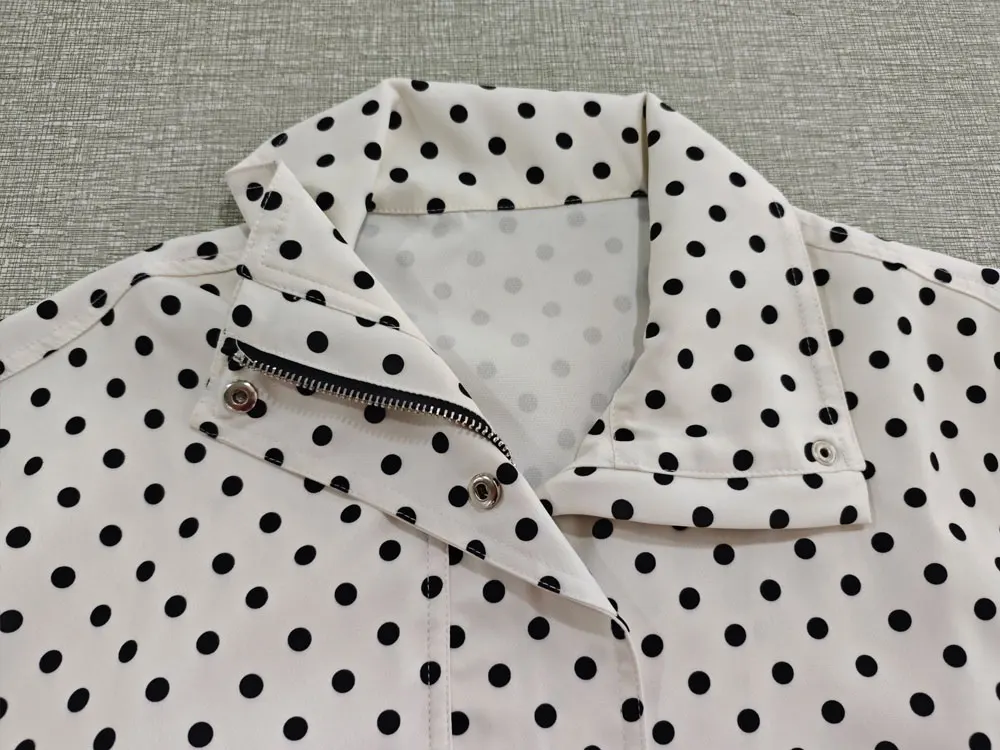 HH Weibliche Herbst Mode Polka Dot Gedruckt Set Lange Ärmel Rollkragen Kordelzug Jacke + A-line Shorts frauen Vintage Anzug – Detail 7