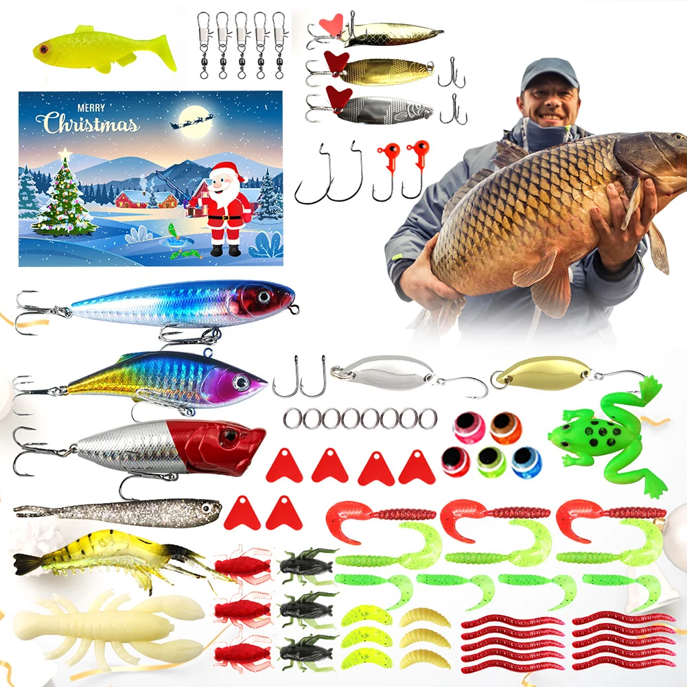 2024 Christmas Advent Calendar Fishing Lures Set 24 Days Fishing Tackle Countdown Calendar Christmas Gifts for Fishing Lovers