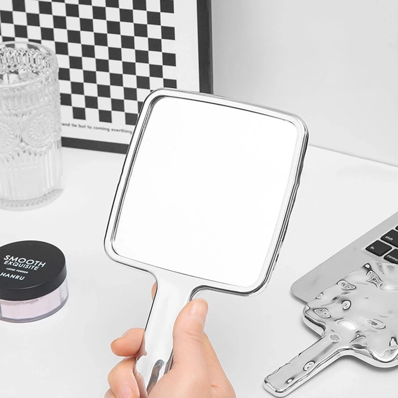 Handspiegel, Wasserwellen-Handspiegel mit Griff für Make-up, quadratisch, silberfarben, Handspiegel, galvanisierter Spiegel, Splitter