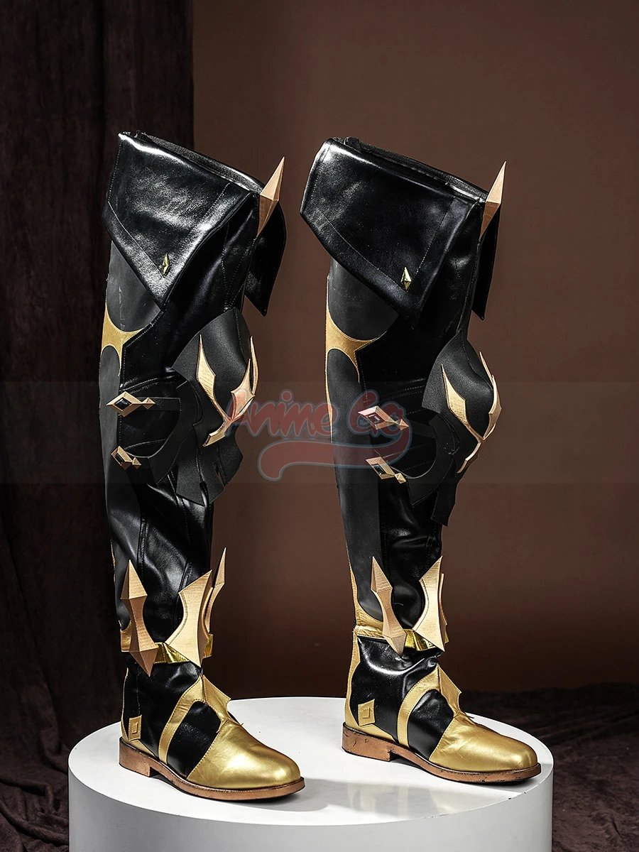 Genshin Impact Varka 코스프레 부츠 남성 역할 놀이 신발 무릎 패드 및 발목 액세서리 포함