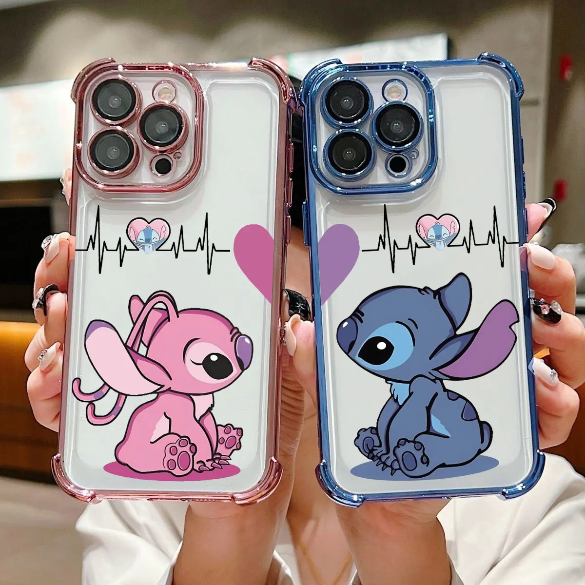 Stitchs Couple Angel Cute Plating Case For vivo V29e Y200 V27 S16 T1 S15 V25 V23 S12 Y38 Y28 Y03 Y17s Y78 Y36 Y27 4G 5G Cover