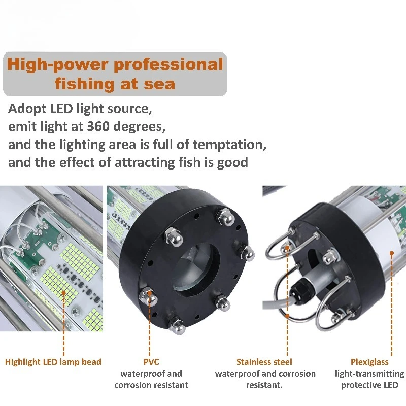 220V 1000w 2000w 3000w High-Power LED Green & Yellow Fishing Lamp IP68 Night Sea Fishing Raft Boat Underwater Lure Lights