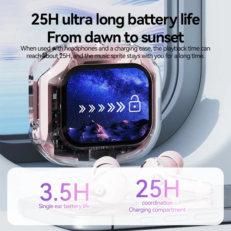 Air Max Wireless Bluetooth headsets In Ear Earphones Stereo Soundtrack Microphone  LCD Full-Color Touch Screen Noise Reduction