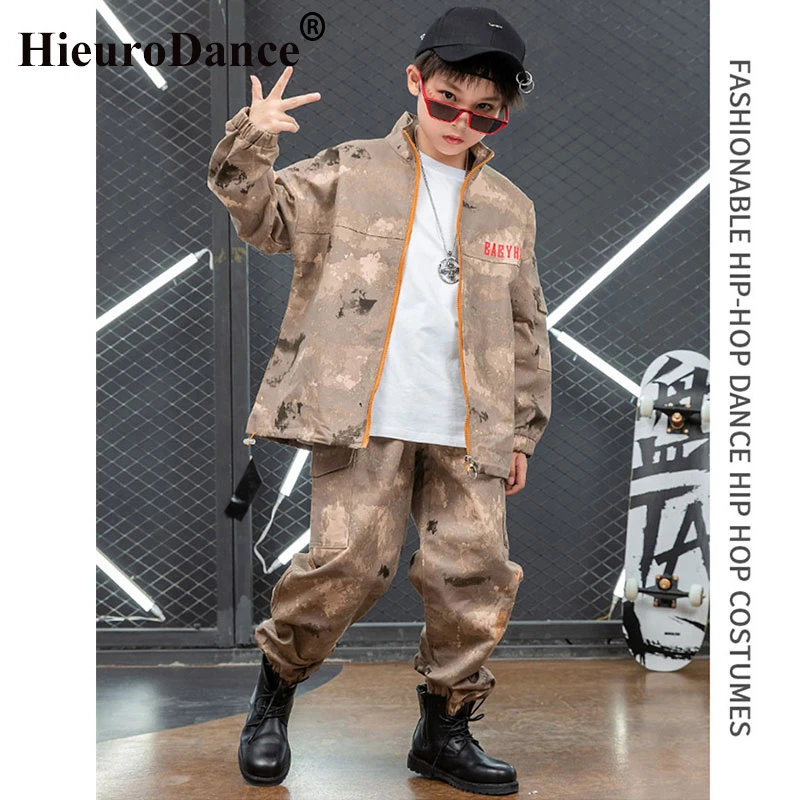 

Камуфляжная одежда в стиле хип-хоп для мальчиков, наряды для уличных танцев для девочек, костюмы для джазовых танцев, детская современная танцевальная одежда для выступлений, комплект Kpop