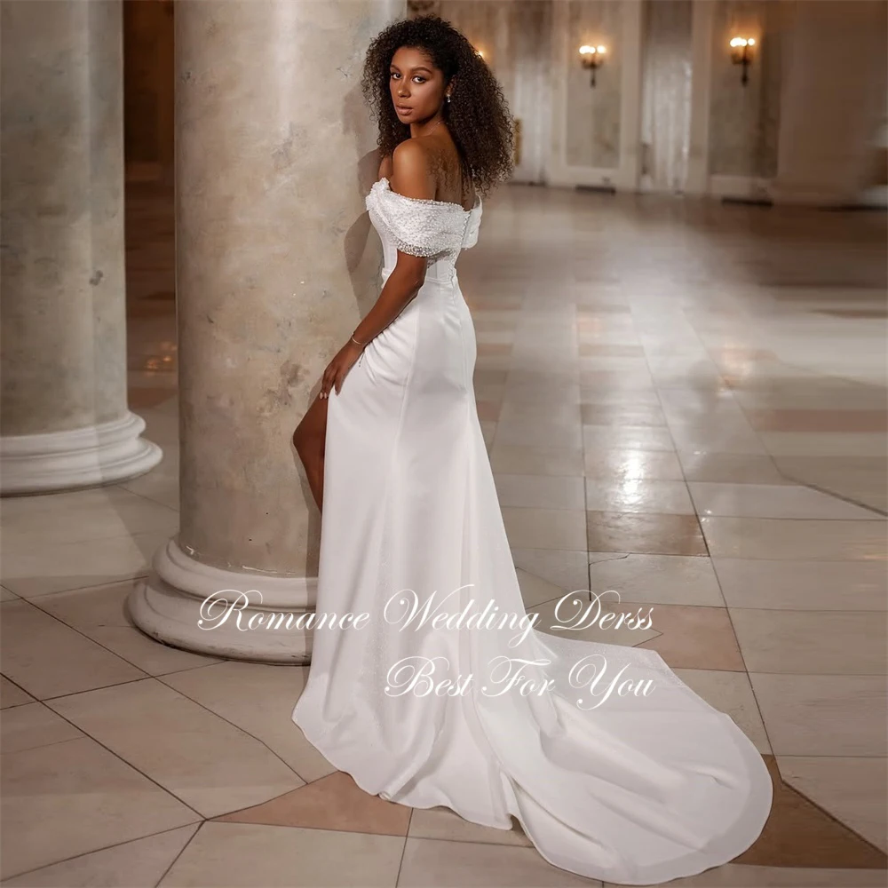 فساتين زفاف أنيقة قبالة الكتف مطوي حورية البحر شق دانتيل مفتوح الظهر على شكل قلب فستان زفاف Vestidos De Novia مخصص