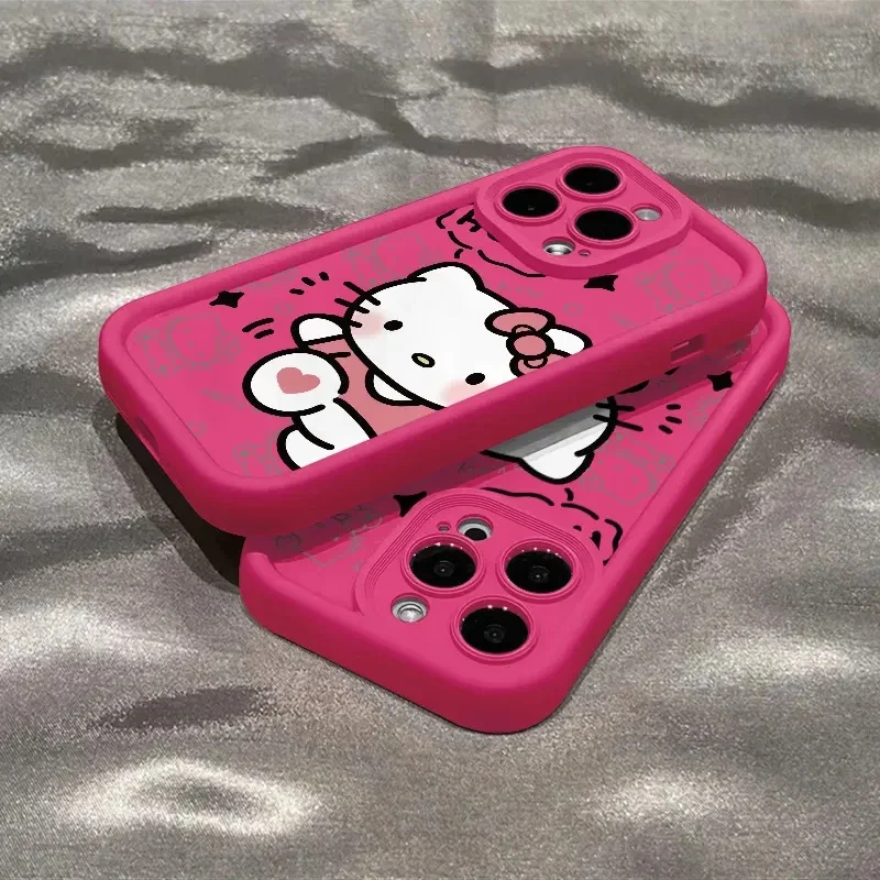 Sanurgente Hello Kitty Ins Coque de téléphone en silicone transparent pour fille, anti-chute, iPhone 15 14 13 11 12 Pro Max Plus X Poly XS 7 8 Plus Y2k, cadeau pour fille