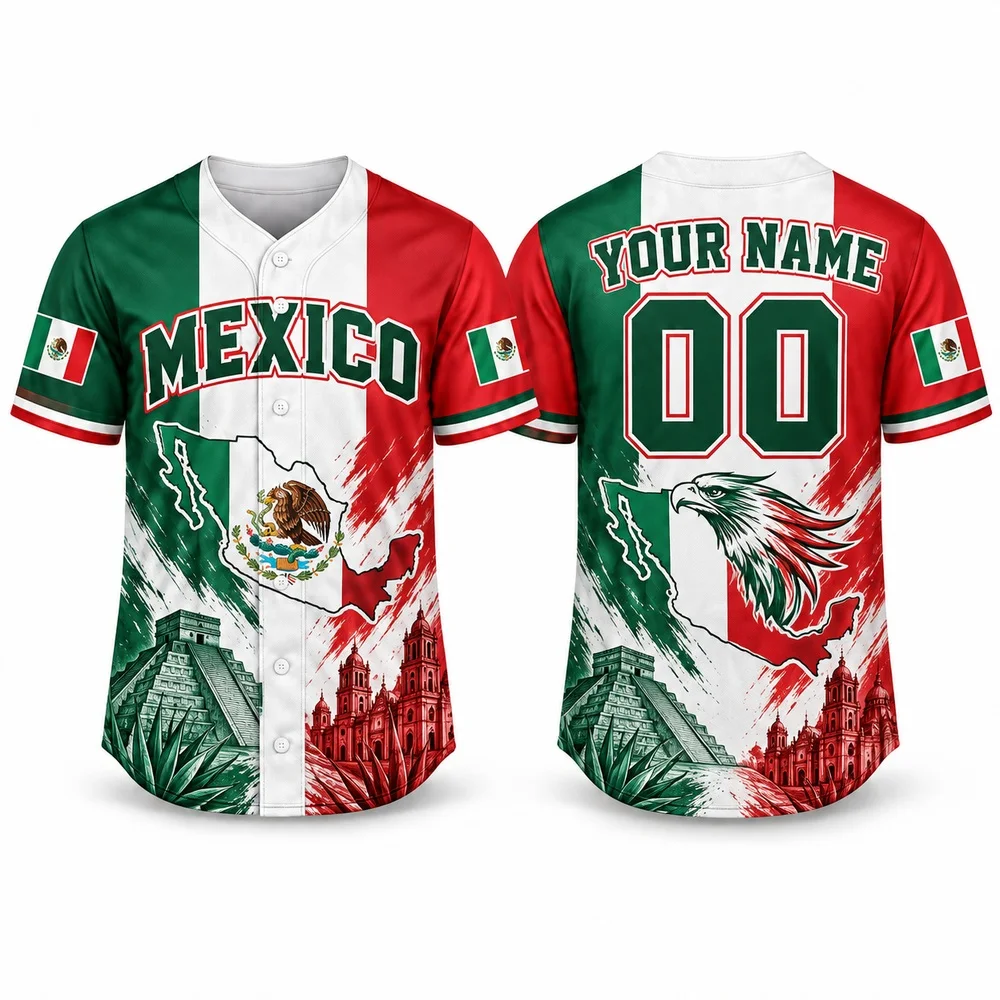 New Mexico Flag Jerseys Shirt in Bright Green White Red Custom Baseball Jersey Aztec Inspired Shirts for Men Women and Teams