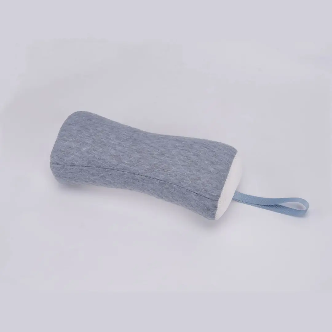 Camping Pillow Portable Gray Ergonomic Memory Foam Soft Breathable Knitted Cover With Lanyard For Travel Neck Lumbar Support