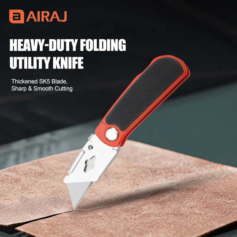 AIRAJ Folding Utility Construction Knife, Thickened Anti-Cut ABS Casing, Portable with 5 Replaceable Trapezoidal Blades