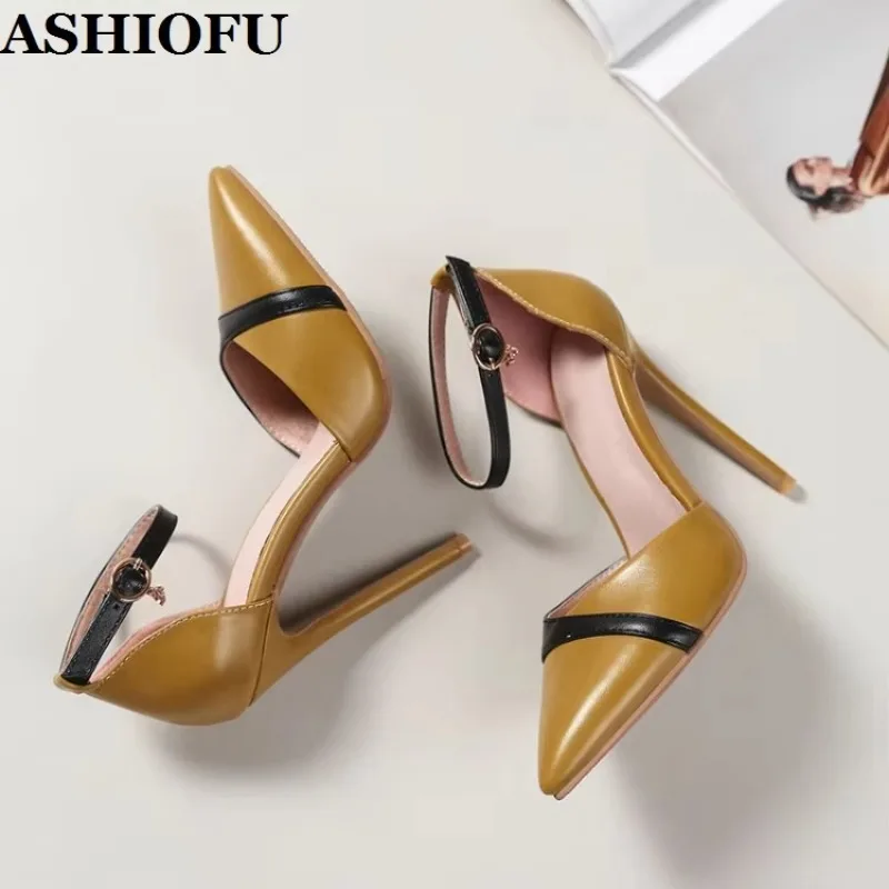 ASHIOFU New Style 2025 Ladies 12cm Super Heels Pumps Buckle Strap Party Prom Shoes Large Size Daily Wear Fashion Court Shoes