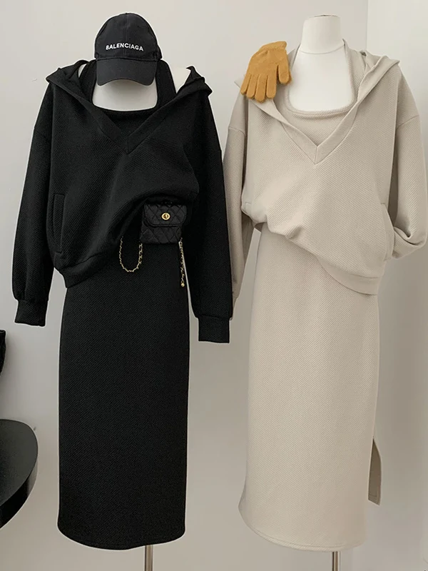 Conjunto informal de sudadera Retro de talla grande 300 Pou para mujer, conjunto de dos piezas con correa colgante para primavera y otoño, ajuste holgado y cómodo