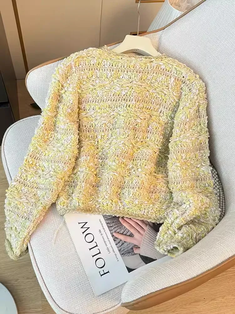 Women's Autumn Blocked Woven Loose Long Sleeved Jacket Women's Single Breasted Short Top