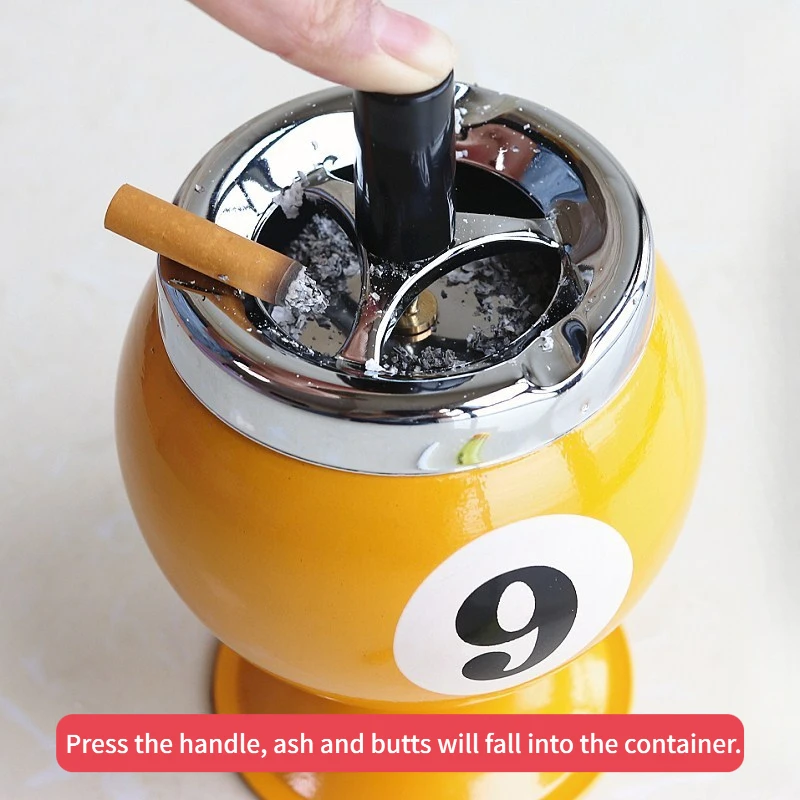 

Creative Billiards Metal Ashtray With Lid Windproof Anti-Flying Ash Desktop Decoration For Home Office