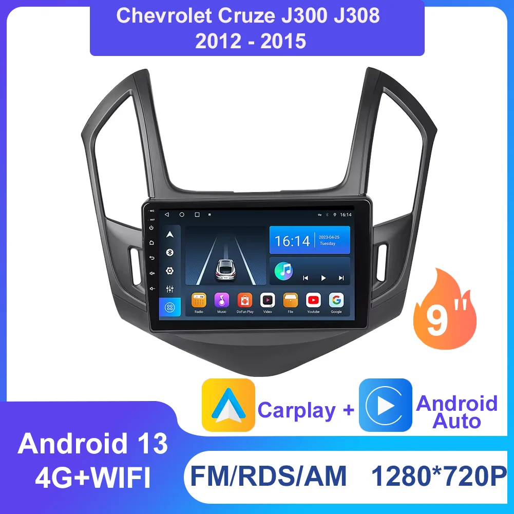 

FISHBERG 9" 2Din Car Radio For Chevrolet Cruze J300 J308 2012 - 2015 Multimedia Video Player Android Navigation GPS Stereo WIFI