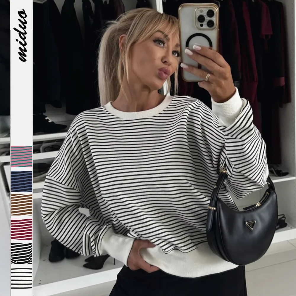 YJKDYK 2024 Spring Autumn Women's Sweatshirt Female O-neck Stripe Casual Pullover Lady's Long Sleeve Tops Women's Jackets Coat