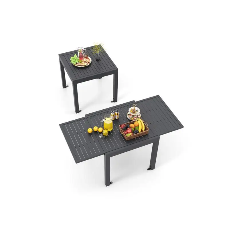 

Выдвижной обеденный стол на открытом воздухе на 4-6 человек, серый стол для патио с алюминиевой рамой