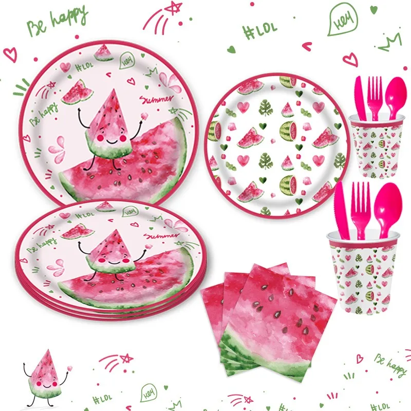 Fruit Party Decoration Disposable Tableware Summer Watermelon Plates Cups Napkins Happy Fruit Theme Birthday Party Supplies