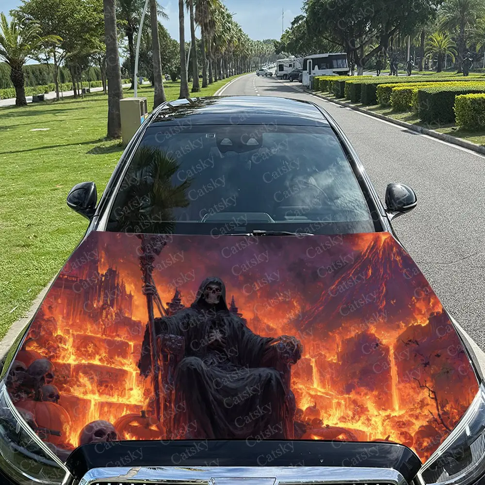 

Horrible Fiery Reaper Car Hood Stickers - Self-Adhesive, Waterproof and Durable Vinyl Wrap, Decorate And Protect Your Car Gift
