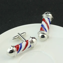 2pcs Barber Shop Pole Cufflinks Cuff Buttons Men T-shirt Cuff link Jewelry Hairdresser Gift Suit Jewelry Accessories
