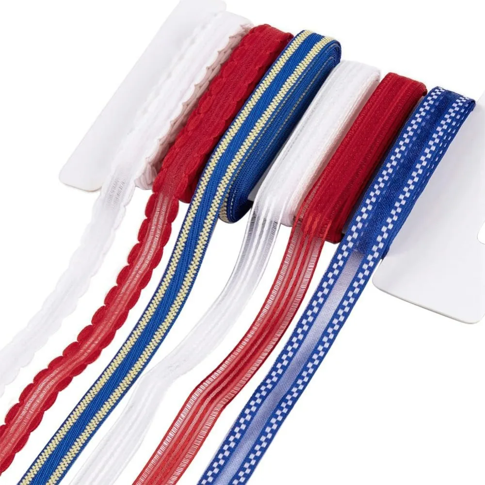 

6 Styles Red White Blue Ribbon 4th of July Patriotic American USA Flag Independence Memorial Day Fabric Ribbons Sets