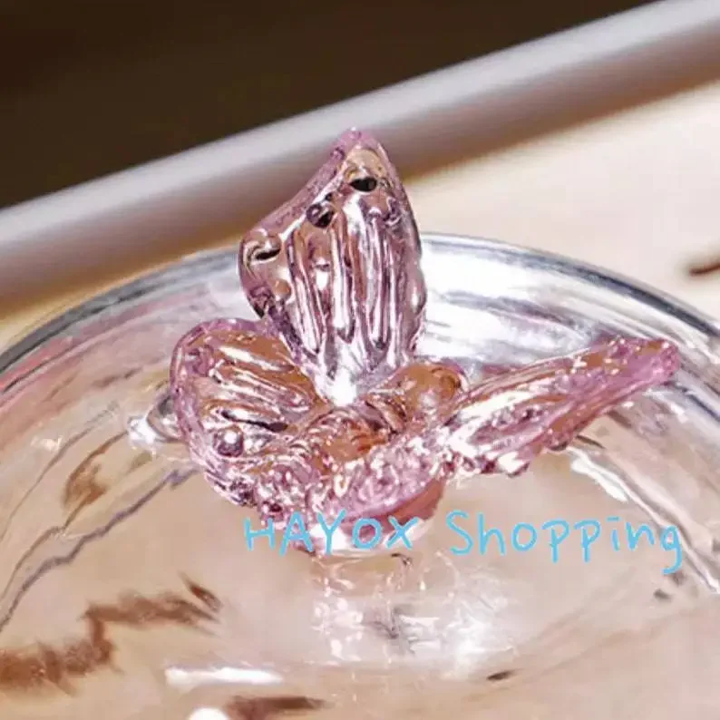 700ml Glass Teapot Tea Water Separation Handle Pot Creative Pink Butterfly Button Flower Teaset High Temperature Resistant Cup