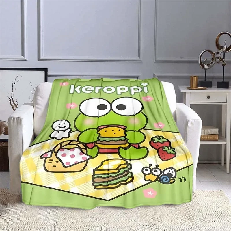 Cartoon Sanrio Keroppi Pattern Blanket Warm Soft Fluffy Kids and Adult Sofa Bed Throw Blanket Outdoor Travel Camping Sheet Gift