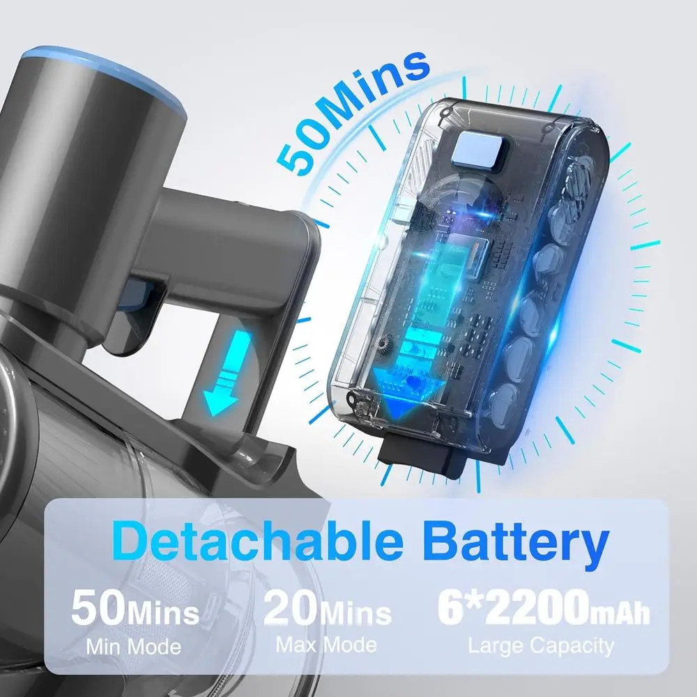 Aspirapolvere senza fili da 450 W 40 kPa da 50 minuti con pattumiera anti-groviglio da 1,5 litri per casa, peli di animali domestici, tappeti e pavimenti