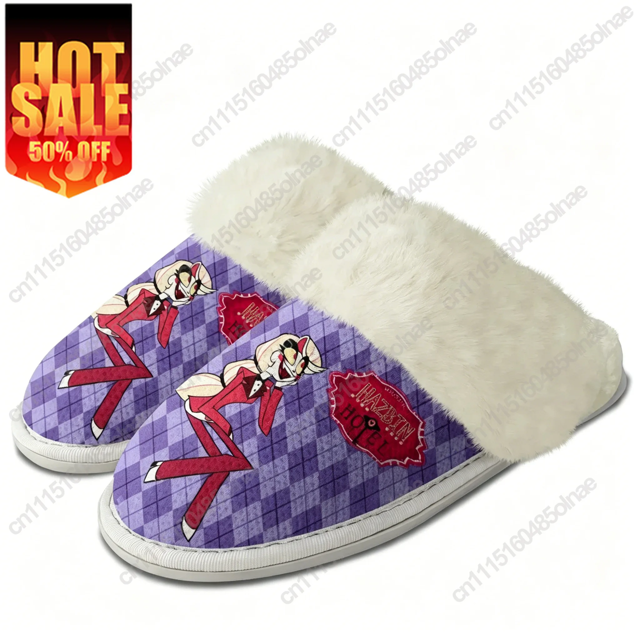 H-Hazbin Hotel Plush Slippers Anime Mens Womens Teenager Cotton Shoes Home Bedroom Keep Warm Slipper Thermal Lightweight Custom