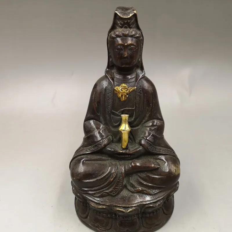 Antique Antique Bronze Gilded Guanyin Home Living Room Decorations Antique Bronze Ware Guanyin Worship Decoration Crafts