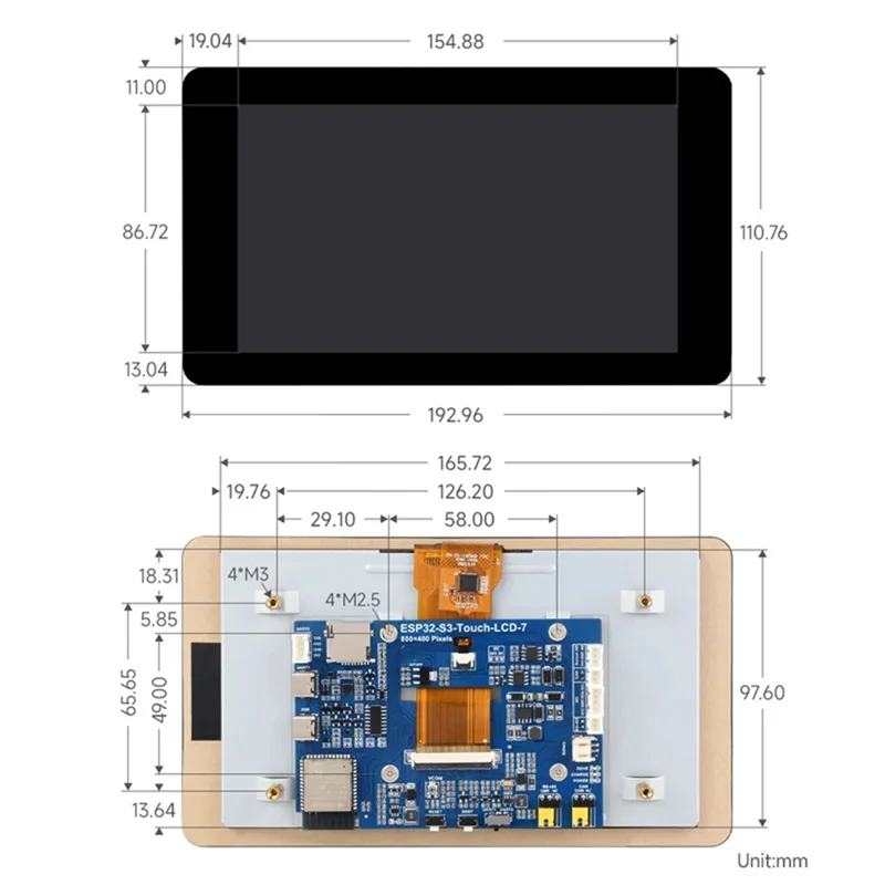ESP32-S3 7 بوصة تعمل باللمس مجلس التنمية 800X480 واي فاي بلوتوث 5 ل GUI LVGL HMI ESP32-N36R
