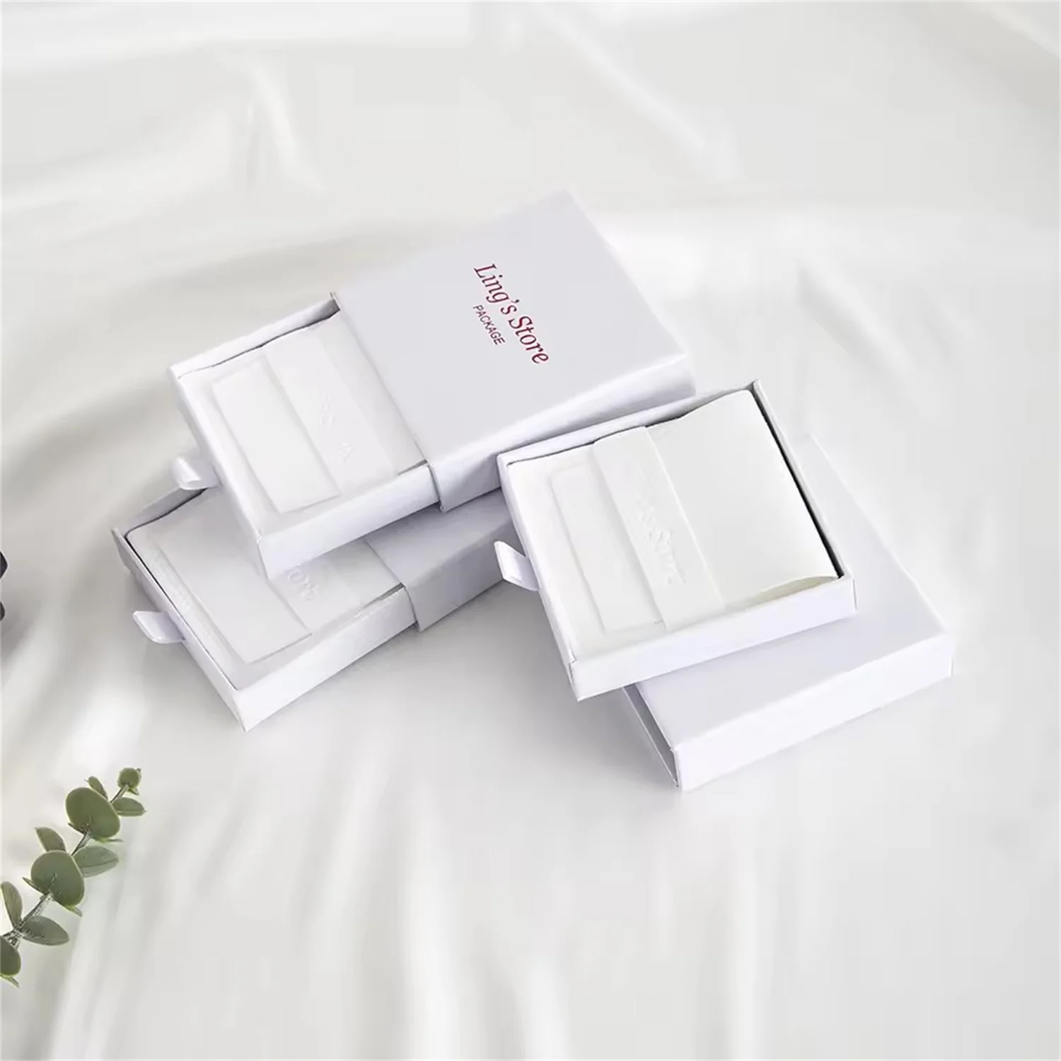 

50Pcs Personalized Custom Logo White Drawer Box with White Microfiber Packaging Bag Earrings Necklace Jewelry Storage Bag