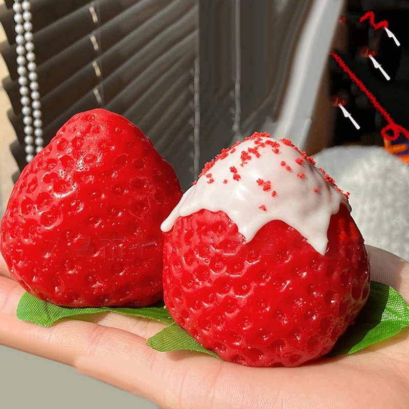 1Pc Fascinating Strawberry-Themed Squeeze Toy, Silicone TPR Fidget Sensory Game, Vent Stress Relief Comedy Toy