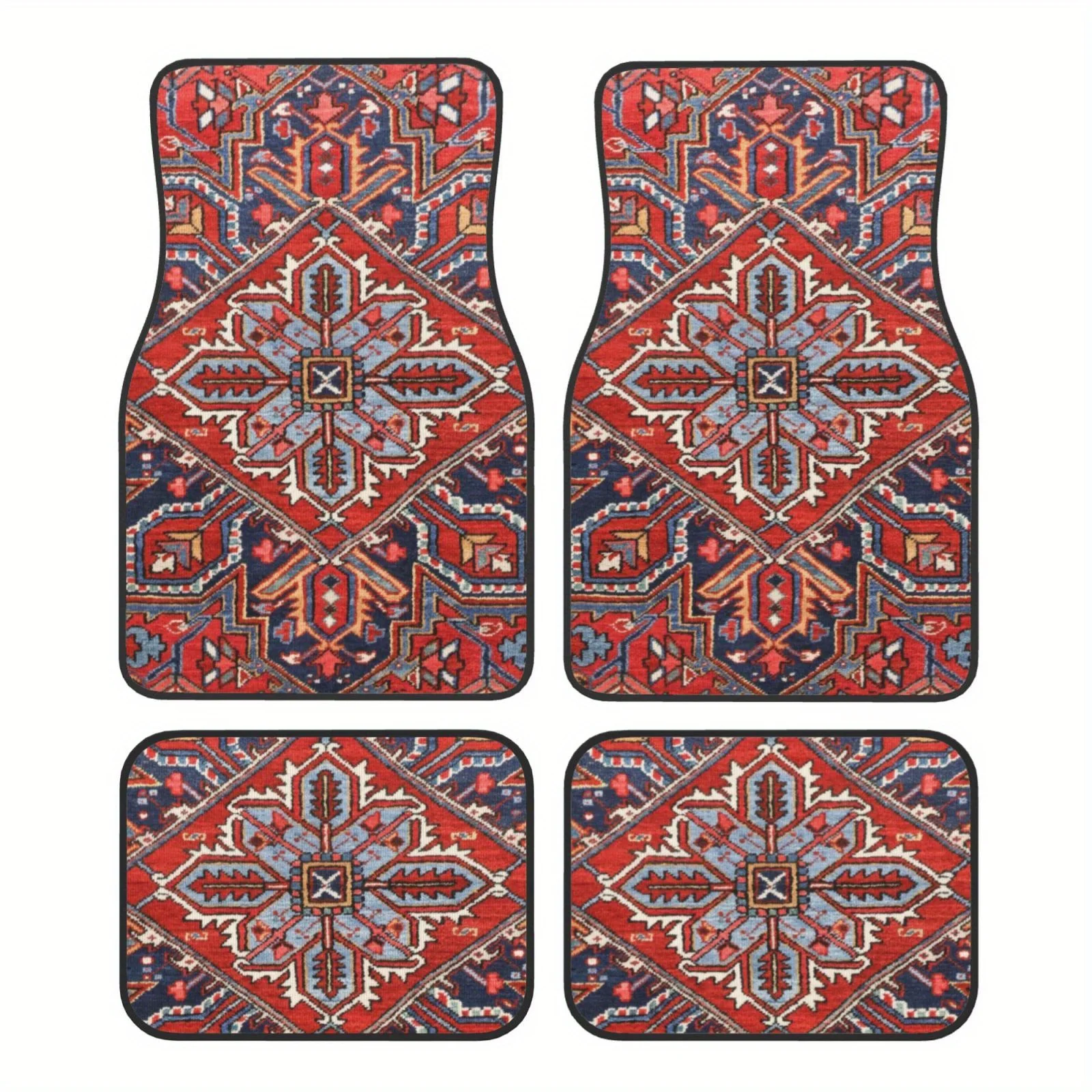 Set Of Four Universal Car Floor Mats Featuring A Easy And Versatile Ethnic Design, Made From High-Density Polyester That Is Dura