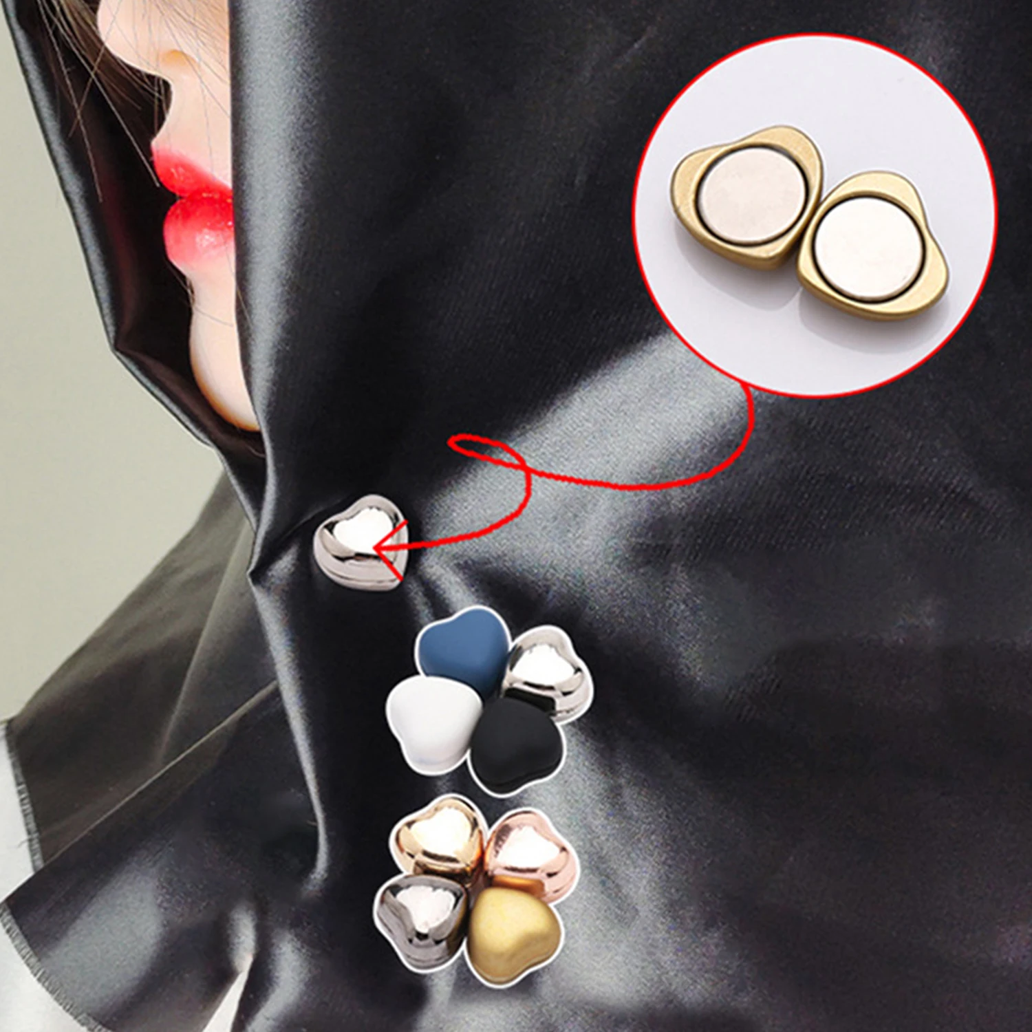 Fashion Heart Shape Muslim Hijabs Strong Magnetic Pins Buckle Women Cardigan Safe Magnet Hijabs Scarf No Hole Accessories