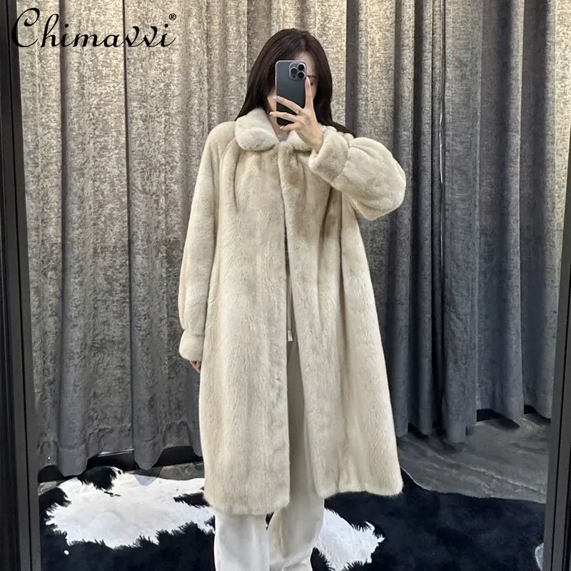 High-End Luxury Environmental Fur Coat Winter New Fashion Imitated Mink Thick Long Sleeve Warm Elegant Long-Cut Mink Jackets