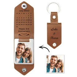 Customized Photo Calendar Leather Keychain Stainless Steel Keychain Personalized UV Color Printing Picture For Father's Day Gift