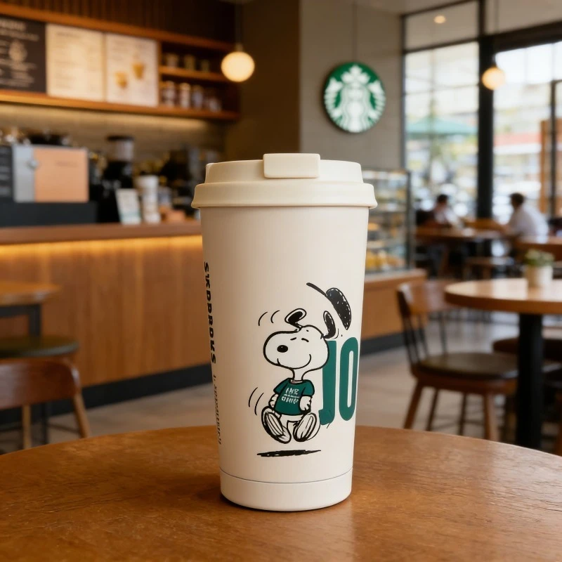 

Кружка в стиле Starbucks с милым Снупи, 473 мл, термос-тамблер с двойными стенками, герметичная крышка, отличный подарок на Рождество