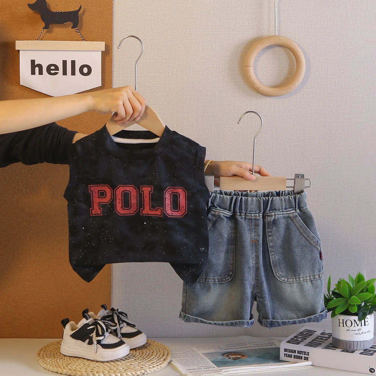 Children Boys Summer High Quality Casual Clothes Cotton Letter Vest Denim Shorts 2Pcs/Sets Kids Casual Outfits Infant Tracksuit