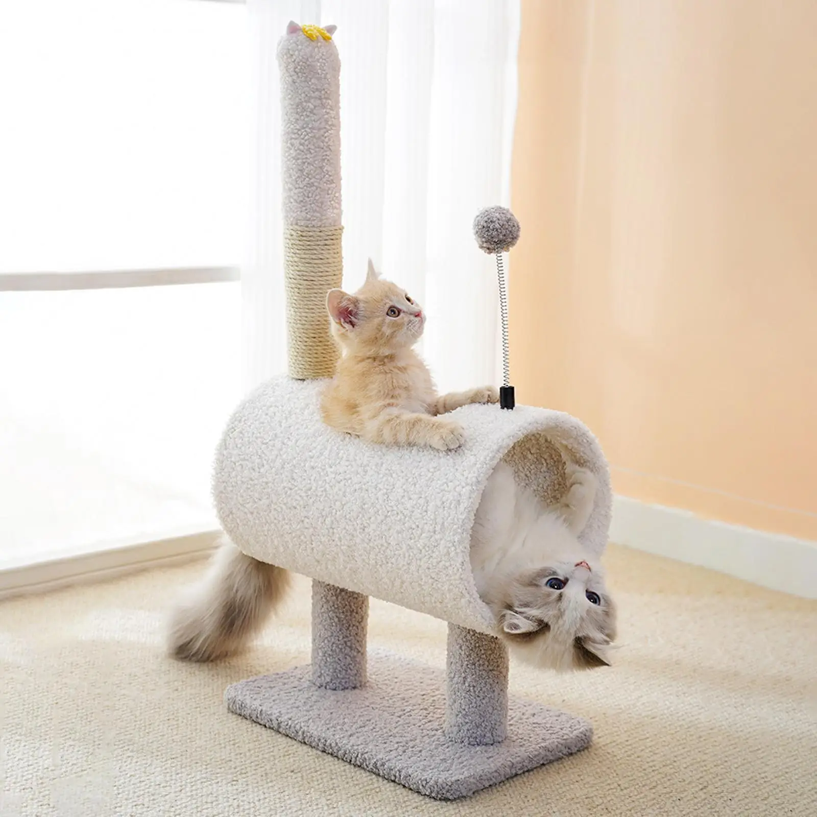 Cat Tunnels Tube with Dangling Ball Scratcher for Grinding Claw Indoor Playing