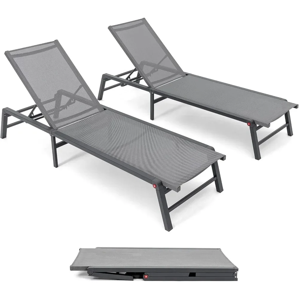 

Aluminum Chaise Lounge Outdoor,Patio Chaise Lounge Chairs Set of 2, Pool Chaise Lounge for Sun Tanning Lay Flat Poolside Lounger