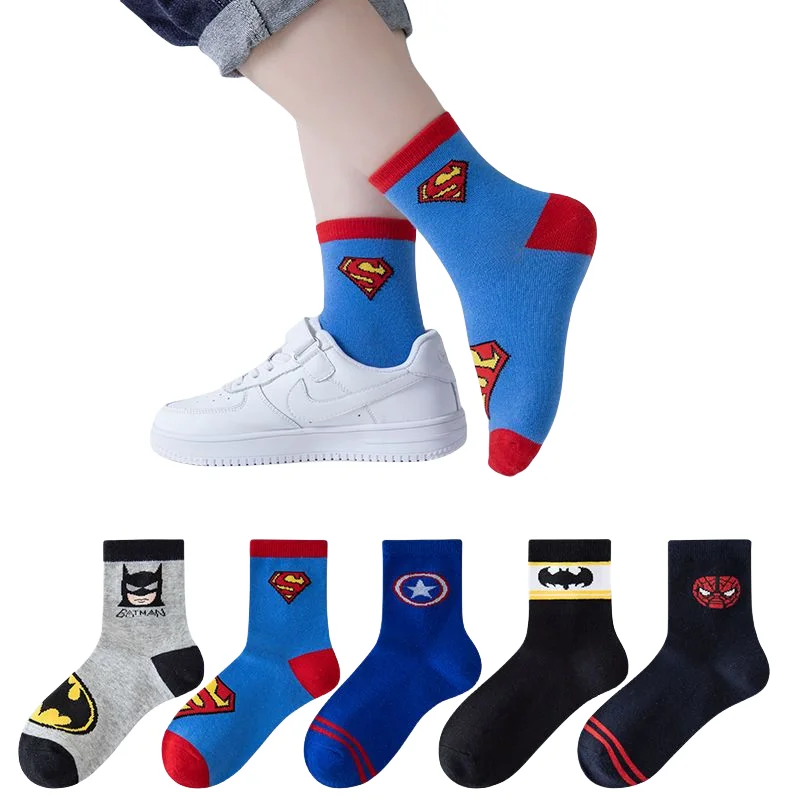 Marvel Anime Spider-Man Peripheral Children's Socks Creative Cotton Cartoon Superman Personality Fashion Comfortable Tube Socks