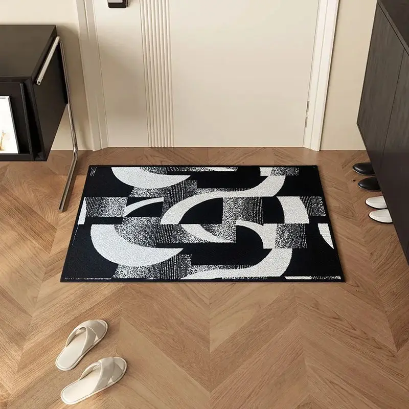 VIKAMA Modern Geometric Entrance Mat, Anti Slip Black And White Abstract Pattern Door Mat, Foyer Corridor Home Decoration